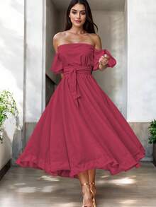 Women Midi Dresses - Rojo Quemado - View 5