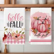 2pcs Fall Decor Thanksgiving Welcome Autumn With A Bountiful Harvest Of Pumpkins, Autumn Flowers And Fruits Kitchen Towel Cleaning Cloth Colorful Style Pattern Hand Tea Towel Bathroom Hand Towel Thanksgiving Party And Holiday Decoration Kitchen Home Decoration Cooking Supplies Table Decoration Kitchen Drying Tableware Washing Dish Drying Suitable For Kitchen Restaurant Daily Cleaning Gift For Friends Pink Pattern