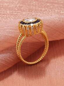 1枚时尚奢华圆形合成立方氧化锆男士戒指，适合日常佩戴、派对、节日、生日、情人节、圣诞节、新年礼物 - 金黃色 - 查看 4