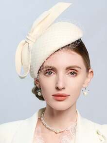 White Wool Felt Beret Fascinator Hat For Women Lady Church Tea Party Church Wedding Cocktail Winter Elegant Top Hats With Bow Veil