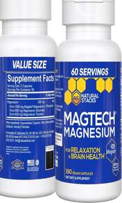 MagTech Magnesium Complex - 3 Forms Of Magnesium: Magtein L-Threonate, Glycinate &Amp; Taurate - 200mg Chelated Magnesium Supplement - Supports Relaxation &Amp; Brain Health - 90 Capsules - Flavor NameC - 查看 1