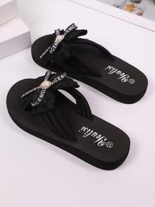 Sandalias de verano con lazo de encaje de moda, con decoración de punta abierta, elementos glamorosos de perlas, regalo perfecto para mujeres y niñas