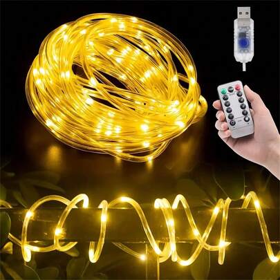 1 pieza Luz de tubo USB con 50LED/100LED/200LED y 8 modos, luz comercial de calle con control remoto y brillo ajustable, múltiples colores para elegir, adecuada para balcones, jardines, árboles, reuniones, fiestas, luces decorativas de ambiente, tanto para interiores como exteriores