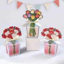 10 Piezas/5 Piezas/1 Pieza Caja de regalo creativa y romántica con tulipanes, rosas y lazos blancos, elegante y misteriosa, adecuada para parejas, aniversarios de boda, fiestas de cumpleaños, Día de la Madre, bodas de verano, Día del Padre, temporada de graduación, vuelta al cole, Semana de Apreciación a los Maestros, fiestas diarias y festivas, utilizada para empaquetar joyas, chocolates y otros regalos