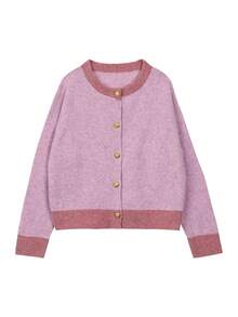 ii Áo khoác cardigan nữ kiểu dáng thường ngày phối màu, màu hồng thu đông. - Hồng - Xem 5