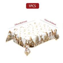 1/36pcs Christmas Elk, Christmas Tree, Snowman Pattern Table Decoration Tablecloth - 100% Polyester Rectangular Table Round Table Embossed Tablecloth, Suitable For Holiday Parties, Family Gatherings, Festive Atmosphere Decoration - 09 - View 14