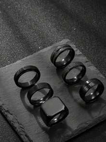 6pcs Stainless Steel Rhombus Decor Gold Color Men's Ring Set, Suitable For Daily Wear, Jewelry Gift MRZY - 多色的 - 查看 8