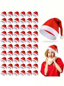 30pcs/20pcs/10pcs/5pcs Holiday Parent-Child Christmas Hat Set - Red Santa Hat For Teens And Kids, Party Decorations And Christmas Holiday Gifts Soft Polyester, Non-Stretch Fabric