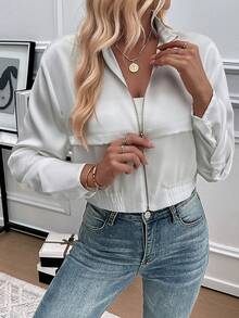 Short Waist Cinched Women's Autumn And Winter Zipper Jacket, Fashionable And Casual