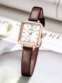 ROMITIME 1 buc ceas impermeabil cu strasuri cadran pătrat curea din piele confortabilă modă business lux sportiv clasic simplu casual stil mecanic automat cuarț ceas potrivit pentru Halloween, Crăciun, Ziua Tatălui, studenți, festivaluri, întâlniri, afaceri, zilnic, cadouri