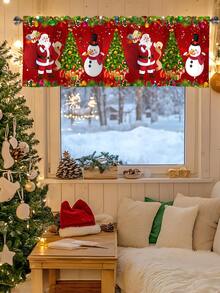 1 pieza Cenefa navideña con bolsillo para barra con diseño de Papá Noel, muñeco de nieve y árbol de Navidad, de poliéster, para decoración de ventanas en sala de estar, cocina y dormitorio, decoraciones festivas de invierno y Navidad para el hogar, 2025 Año Nuevo brillante 2026 Decoración de pared y hogar