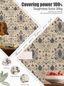 1 Rotolo (1m/3m/5m) Carta da parati stile artistico floreale vintage beige e nero, rimovibile e autoadesiva, carta da parati in vinile per decorazione fai-da-te della casa, sfondo per stanza, camera da letto, cucina, soggiorno, bagno, armadio, rinnovo dei mobili