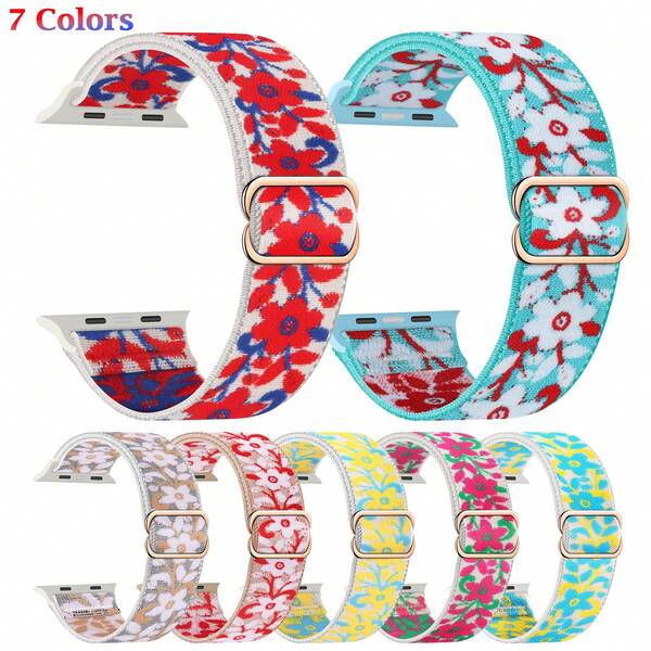 1 pieza Correa de reloj Apple Watch de tela elástica bordada con patrones coloridos, compatible con Apple Watch Ultra 49mm, 45mm, 44mm, 46mm, 42mm, 41mm, 40mm, 38mm para mujeres, transpirable y suave para Apple Watch Series 10/9/8/7/6/5/4/3/2/1 SE, gran regalo para estudiantes de vuelta al colegio