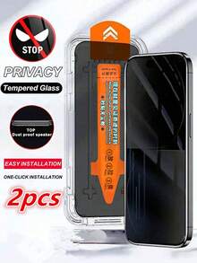 2 Pcs One-Click Installation Anti-Spy Privacy Tempered Glass Compatible With IPhone 16/16 Plus/16 Pro/16 Pro Max/15/14/13/12/11/XR/XS/Plus/Pro/Pro Max Gift For Birthday, Family, Friends Phone Screen Protector, Phone Accessories Waterproof Shockproof Anti-Fall Anti-Fall Scratch Resistant Anti-Fingerprint Full Cover - Black - View 25
