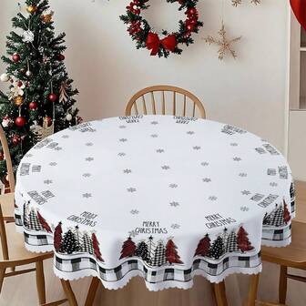 1/36pcs Christmas Slogan, Christmas Tree Pattern Table Decoration Tablecloth - 100% Polyester Rectangular Table Round Table Embossed Tablecloth, Suitable For Holiday Parties, Family Gatherings, Festive Atmosphere Decoration