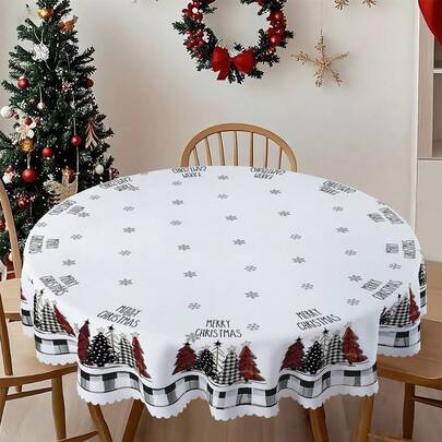 Toalha de mesa com slogan de Natal, decoração de mesa com padrão de árvore de Natal, 1/36 peças - Toalha de mesa retangular 100% poliéster, mesa redonda com relevo, adequada para festas de fim de ano, reuniões familiares, decoração de atmosfera festiva