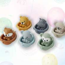 Colorful Floating Animal Bath Toy Set - Stackable Boats And Animals In Khaki, Gray, Green, Blue And Yellow Colors - Durable ABS Resin Material - Perfect For Bathtub Play, Ideal Holiday And Birthday Gift For Boys And Girls, Bath Toy Set | Quirky Animal Shapes | ABS Resin Toys, Bath Toys - Multicolor - View 5