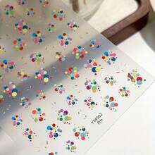 Reusable Self-Adhesive Nail Stickers - Shimmery Moire Fantasy Space Theme, Cartoon Colorful Balloons Dot Design, Unscented, For Women, Festival Celebration - 彩色 - 查看 9