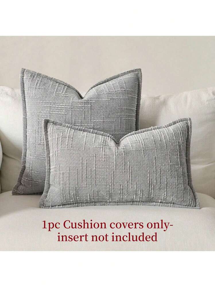 1pc Chenille Throw Pillow Cover, Soft & Plush Decorative Cushion Covers For Sofa Bed (Pillow Insert Not Included), For Spring, Autumn & Winter - Light Grey - View 3