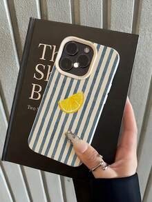1pc White & Blue Striped Lemon Slice Pattern Full Coverage TPU Shockproof Phone Case Compatible With IPhone 16, 15, 14, 13, 12, 11 Pro Max, Series