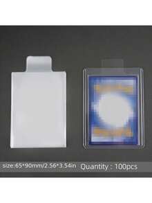 100pcs Trading Card Protective Sleeves With Top Card Holder, Convenient For Taking Cards - Transparent - View 6