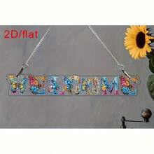 1pc 2D/Flat Acrylic Diamond Painting Decor, Special Shape Diamond Mosaic Product With "WELCOME" Letter Pattern, Special Shape Crystal Diamond Pendant Chain Inlay Craft, Suitable For Outdoor Garden Door Wall Hanging Art