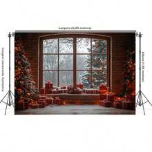 Horizontal Photographic Background For Photo Shoots Sublimated Fabric 3D Fireplace Garland Realistic Christmas Scene 2.20x1.50cm - FF-3260 - 查看 2