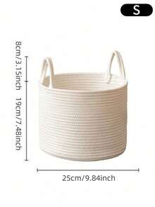 Cotton Rope Woven Laundry Basket, Nordic Style Toy Storage Bucket With Handle, Desktop Organizer Basket, Home Supplies Storage Basket, Bathroom Accessories Basket (Please Note The Size)