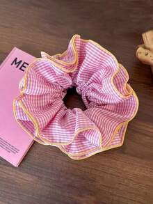 1 pieza/4 piezas Scrunchie grande a cuadros negros/rosas/melocotón/azules con volantes de 20 cm/7.87 pulgadas, accesorio de pelo versátil, elegante, lindo estilo princesa, vintage, casual, minimalista, romántico, adecuado para uso diario, maquillaje, viajes, escuela, fiesta, regalo