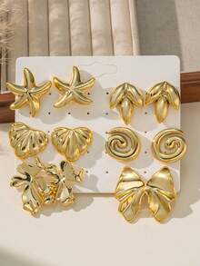 2-12pcs/Set Geometric Creative Shaped Earring Set, Asymmetrical Stud Earrings, Exaggerated Earrings