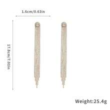 2pcs Bride Decor Long Tassel Earrings, Copper Zirconia Stone, Unique Design Elegant Earrings Suitable For Wedding, Formal Dress