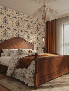 1 Rotolo (1m/3m/5m) Carta da parati stile artistico floreale vintage beige e nero, rimovibile e autoadesiva, carta da parati in vinile per decorazione fai-da-te della casa, sfondo per stanza, camera da letto, cucina, soggiorno, bagno, armadio, rinnovo dei mobili