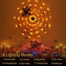 4ft 70 LED Black Spider Web Lights, Waterproof Web Lights With Remote Control, 8 Modes, Halloween Decorations For Indoor, Garden, Outdoor (Purple, Orange) - Purple - View 11