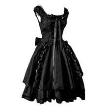 Vintage Gothic Lace Trim Lace-Up Women's Maid Costume For Halloween Cosplay Party Performance