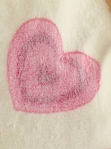 两件套女童毛绒睡衣套装，可爱毛茸茸心形图案圆领长袖上衣和长裤，休闲家居服，秋冬 - 粉色 - 查看 5