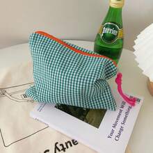 Ins-Style Simple Purple Checkered Cute Girlish Portable Storage Bag, Which Can Be Used As A Makeup Bag, Toiletry Bag Or Clutch.