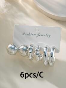 2-6-18pcs/Set Fashionable Silver Geometric Twist C-Shape Teardrop Hoop Earrings Set, Versatile Stoned-Free Earrings For Daily Wear And Gift