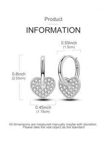 1 Pair Original 925 Sterling Silver Heart Shape Cubic Zirconia Pave Set Earrings For Women Ins Style Elegance Jewelry Gifts For Girlfriend Fits Daily Party Shopping - View 4