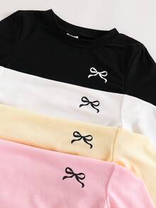 4pcs/Set Young Girl Cute Butterfly Print Long Sleeve Top, Casual For Autumn/Winter - Multicolor - View 5