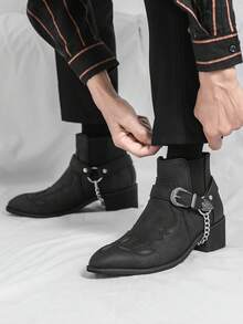 Men's Western Cowboy Motorcycle Ankle Boots - màu đen - Xem 2