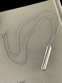 MONALLY Collier pendentif cylindrique en argent minimaliste et personnalisé pour les cendres de compagnie, bijou en acier inoxydable pouvant s'ouvrir, accessoire pour femmes et hommes - pendentif - Voir 2