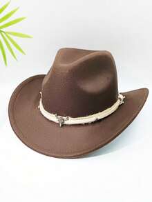 Klassischer Westernhut für Herren und Damen, Fedora Hut mit aufrollbarem Rand und Schnallengürtel