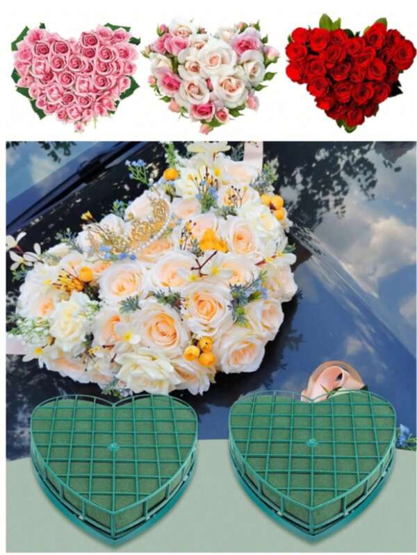 1 pieza Bloques de espuma floral con forma de corazón con ventosa, espuma floral para arreglos florales artificiales, para floristas, decoración de bodas, centros de mesa de fiesta.