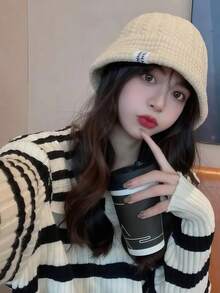 1pc Unisex Autumn/Winter Korean Style Ins Beanie Hat, Warm Ear Protection Knitted Cap, Thick Double Layer Winter Warm - Multicolor - View 2