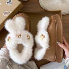 Damen Flauschige Slip-On Pantoffeln mit dicker Sohle, warm gefüttert, rutschfest, bequeme Fellsandalen für den Winter