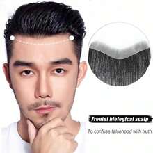 男士 PU 前发片 深色头发接发 适合发际线脱落 2*16 厘米 薄聚酯纤维假发片 替换假发