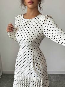 2025 Autumn And Winter New Polka Dot Woven Fabric Medium Long Dress For Evening Dates, Festivals, Weddings, Home Offices, Gardens, Formal Dinners, All Seasons