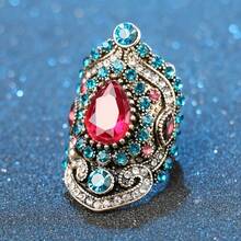 Anillo de rubí antiguo elegante, anillo decorativo con cristales brillantes y ornamentados - 9 - Ver 3