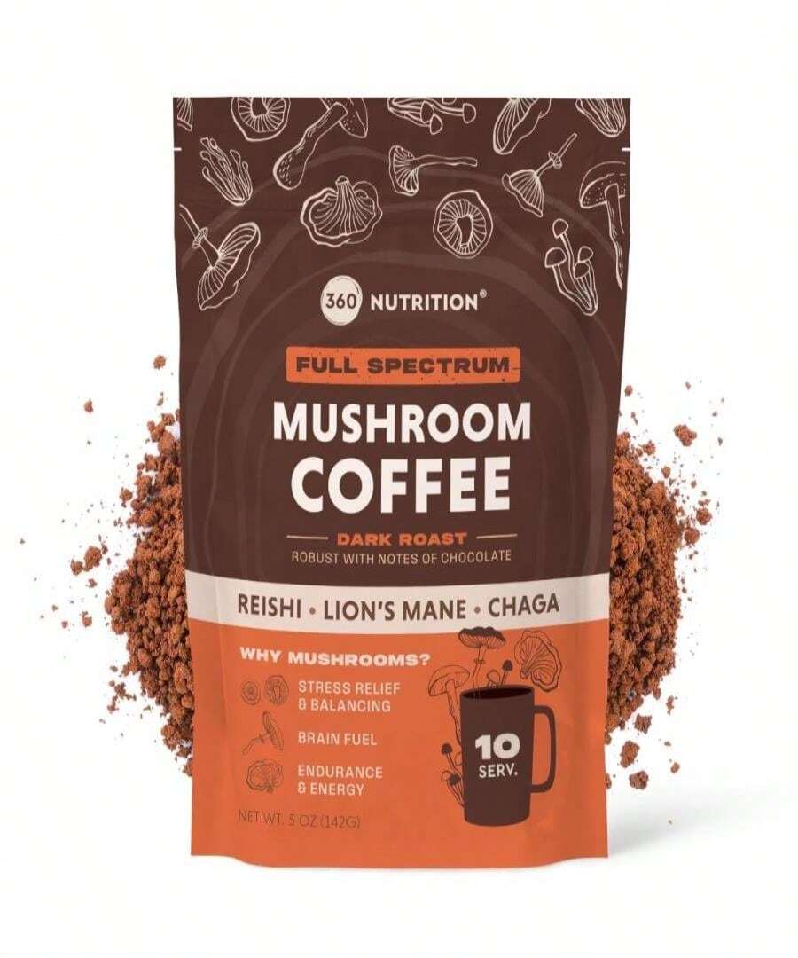 360 Nutrition Instant Mushroom Coffee With Chaga Superfood Mushroom And Prebiotics, Probiotics For Gut Health, And Focus Support | Dark Roast, No Added Sugar 5 Oz (Gut Blend) - Tên hương vị B - Xem 1
