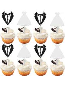 12 件婚礼纸杯蛋糕装饰闪光新郎新娘纸杯蛋糕签新娘送礼会婚礼订婚派对蛋糕装饰用品 - 彩色 - 查看 6